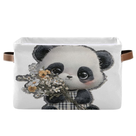 1-Pack Square Closet Organizers with Handles Open Basket Bins Cute Big-eyed Panda Storage Basket for Home Office