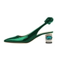thumbnail image 2 of FSJ Women Graceful Back Bowknot Slingback Sandals Pointed Closed Toe Slip On Pumps Crystal Block Low Heels Party Bridal Shoes Size 9 Green, 2 of 4