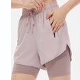 thumbnail image 6 of biudgviw Women's 2 in 1 Athletic Running Shorts Drawstring High Waisted Yoga Shorts Quick Dry Workout Shorts with Zipper Pockets, 6 of 7