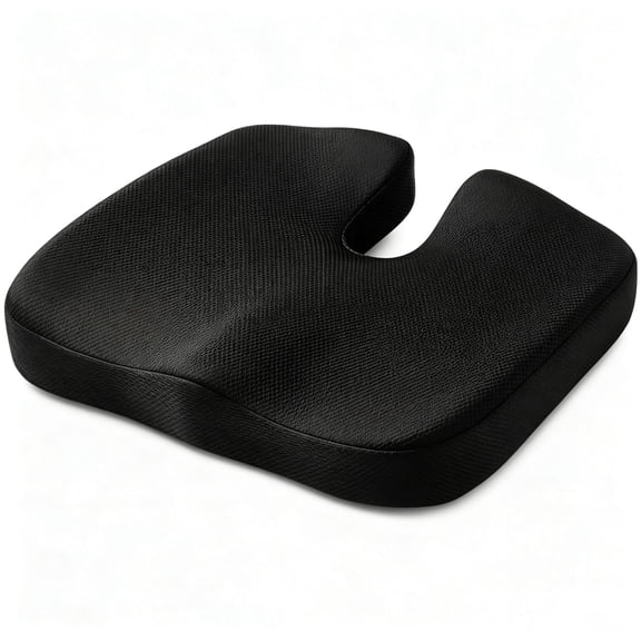 Seat Cushion Memory Foam, Ergonomic Support Pad for Tailbone & Hip Comfort, Large Size for Long Sitting Desk Chair Car Truck, Office Use, Black