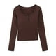 thumbnail image 1 of Ropa interior de mujer con cuello cuadrado de otoño e invierno con hombros entallados y camisa de manga larga cálida, 1 of 5