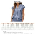 thumbnail image 5 of Dusty Blue Women's V-Neck Short Sleeve Satin Shirt - Summer Fashion Casual Pure Color Loose Ruffle Blouse, XL, 5 of 5