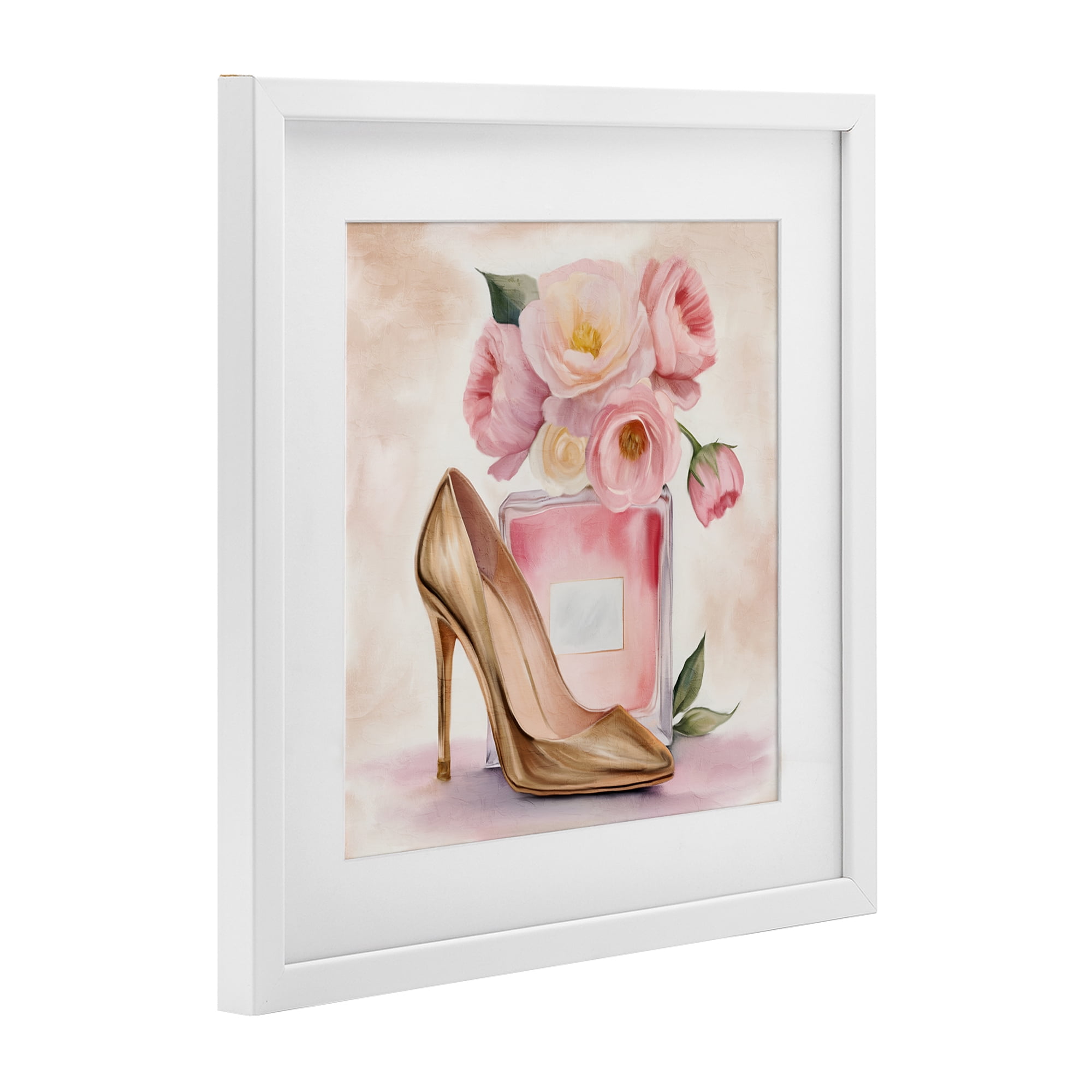 Stupell Industries Pink Beauty Heel & Flowers White Framed Print Under Glass, design by Kim Allen