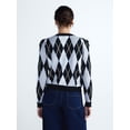thumbnail image 3 of Free Assembly Women's and Women's Plus Argyle Cardigan Sweater with Puff Sleeves, Midweight, Sizes XS-4X, 3 of 5