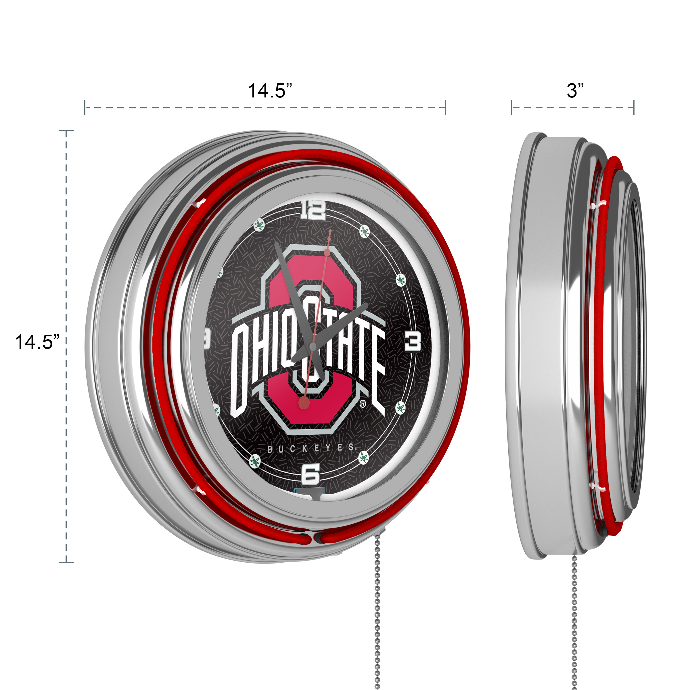 Ohio State University Logo Black Retro Neon Analog Wall Clock with Pull Chain