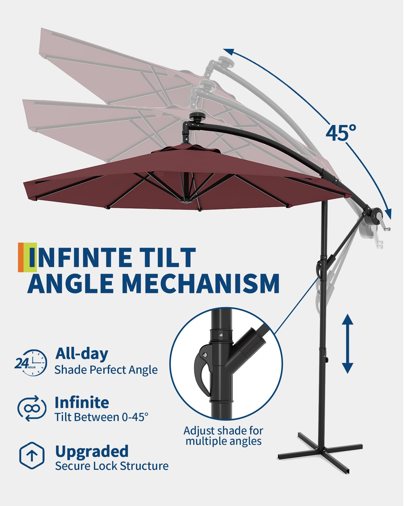 Goldensoil 10ft Patio Umbrellas Offset Outdoor Cantilever Hanging Umbrella with Infinite Tilt,Claret