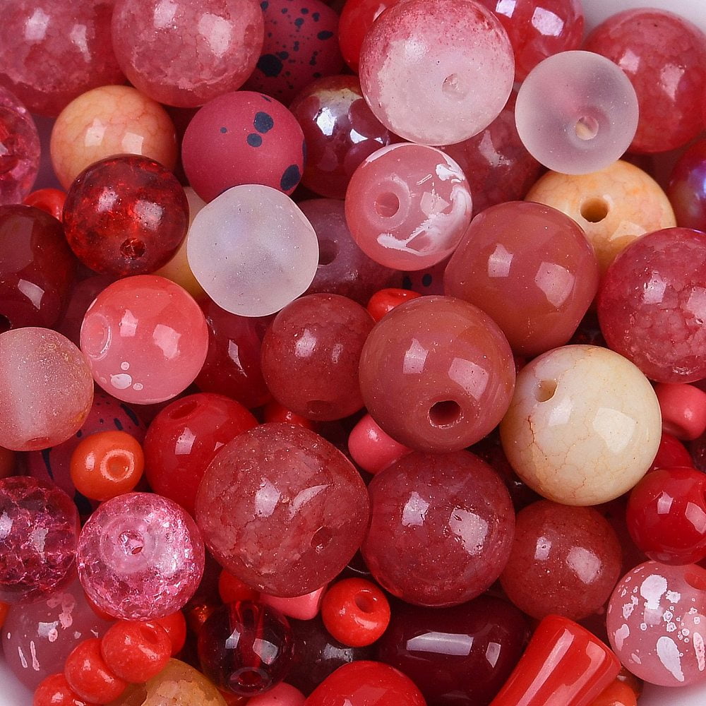 DIY Lampwork Beads & Glass Seed Beds Jewelry Making Findings Kits Mixed Shapes Red 2~12.5x3~10.5mm Hole: 0.9~2mm