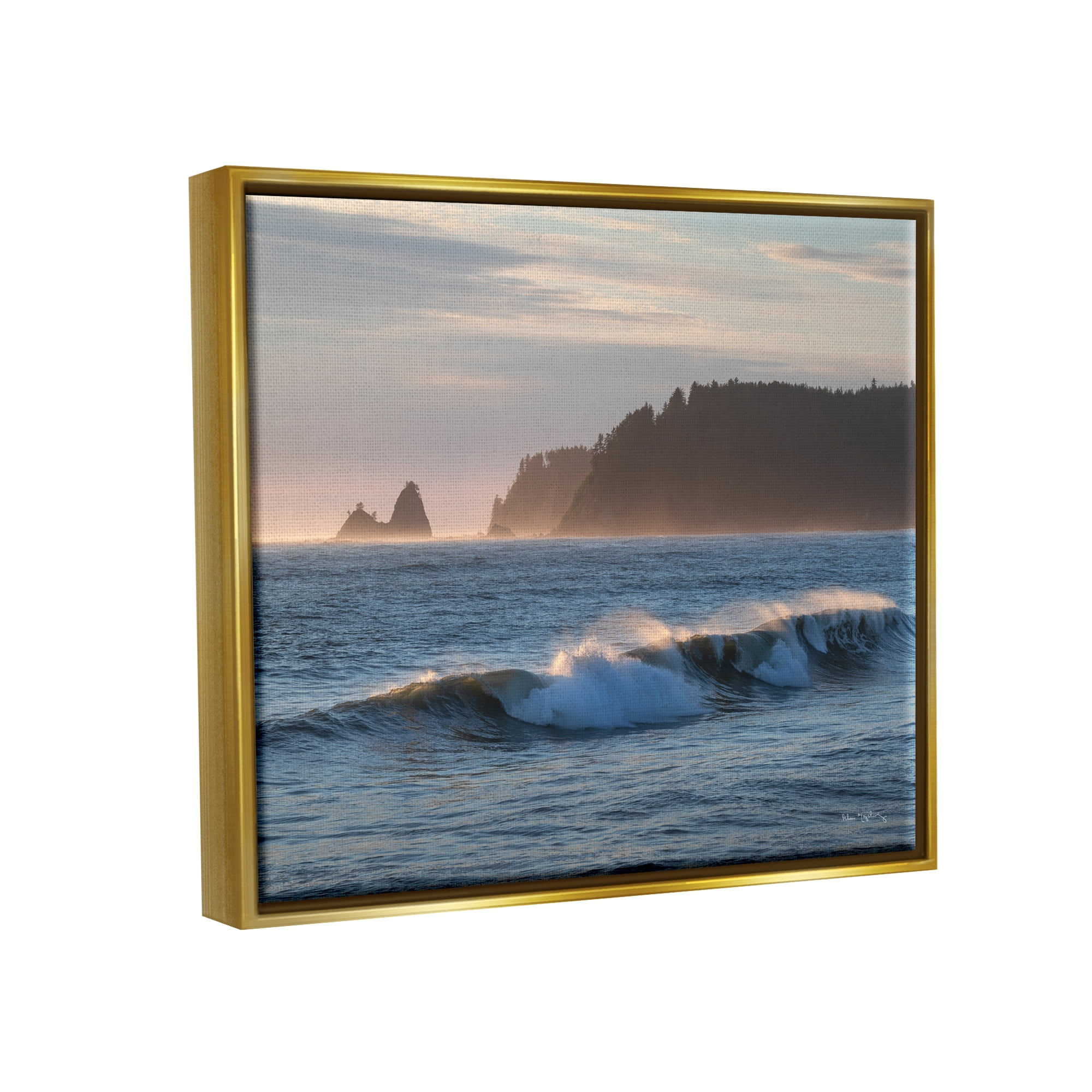 Stupell Industries Rolling Waves Photography Landscape Photography Gold Floater Framed Canvas Art Print Wall Art, 31 x 25