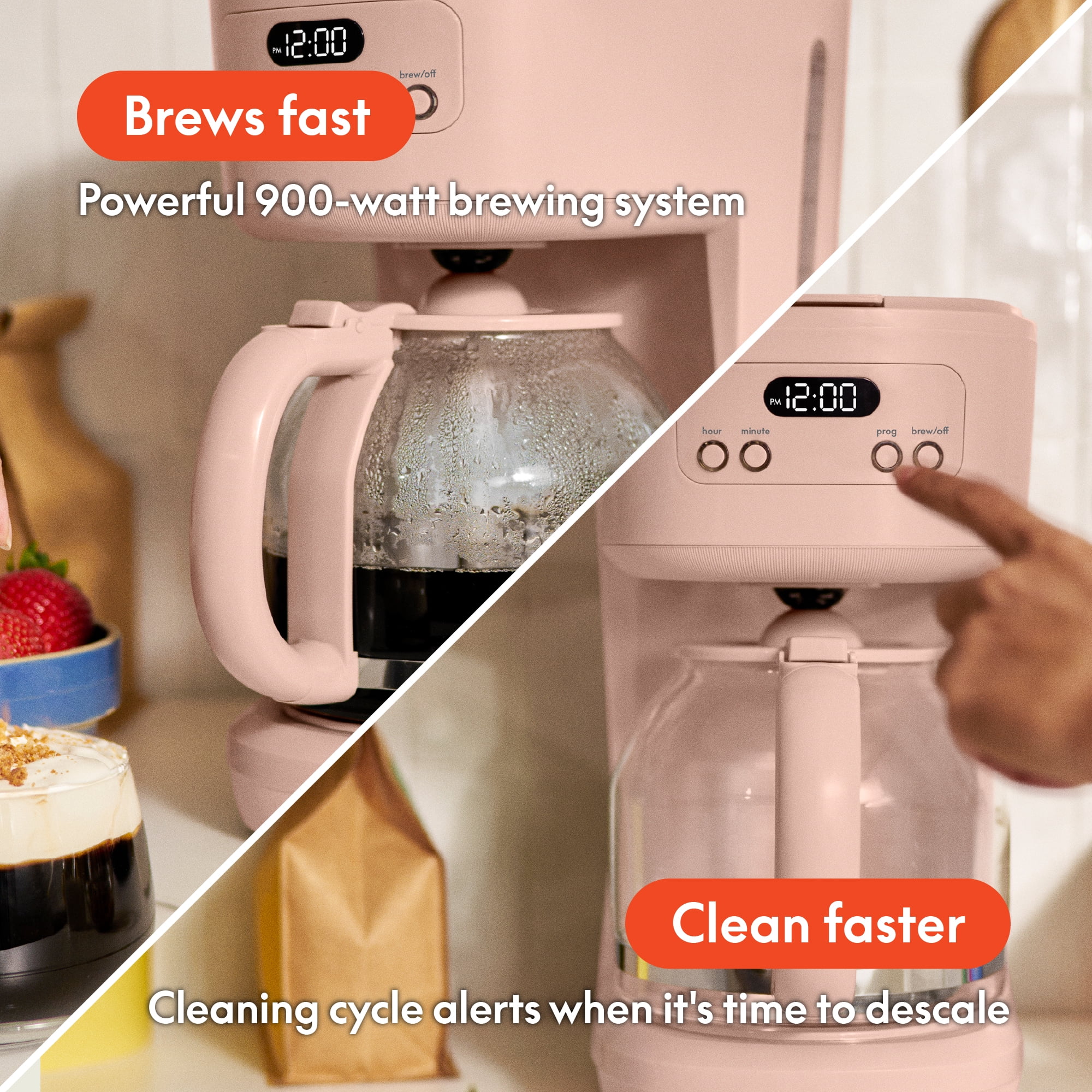 bella 12 Cup Programmable Drip Coffee Maker with Glass Carafe, Auto Shut-Off, Blossom