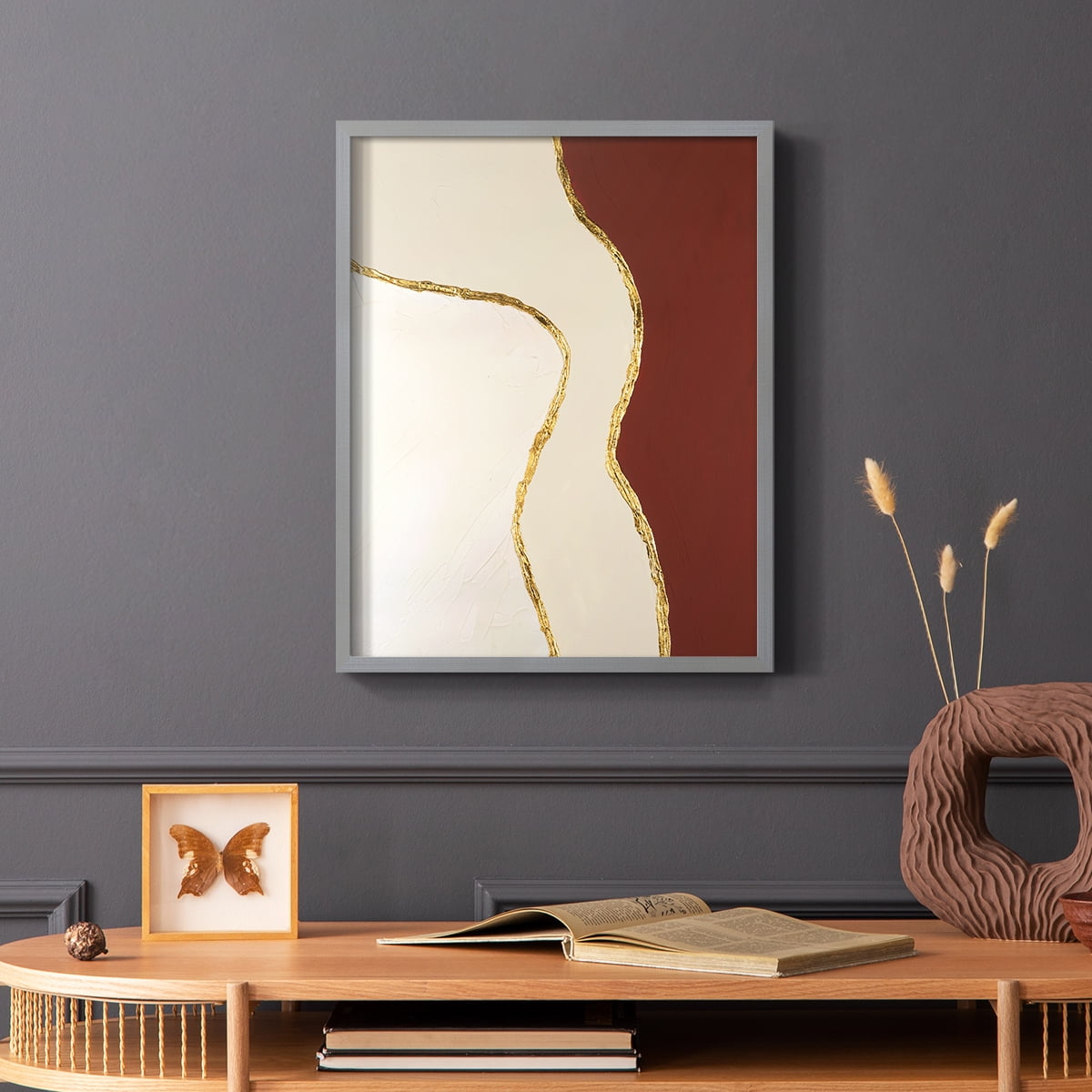 Allspice II Framed Print in Gray Solid Wood Framed Print No Nail Hanging