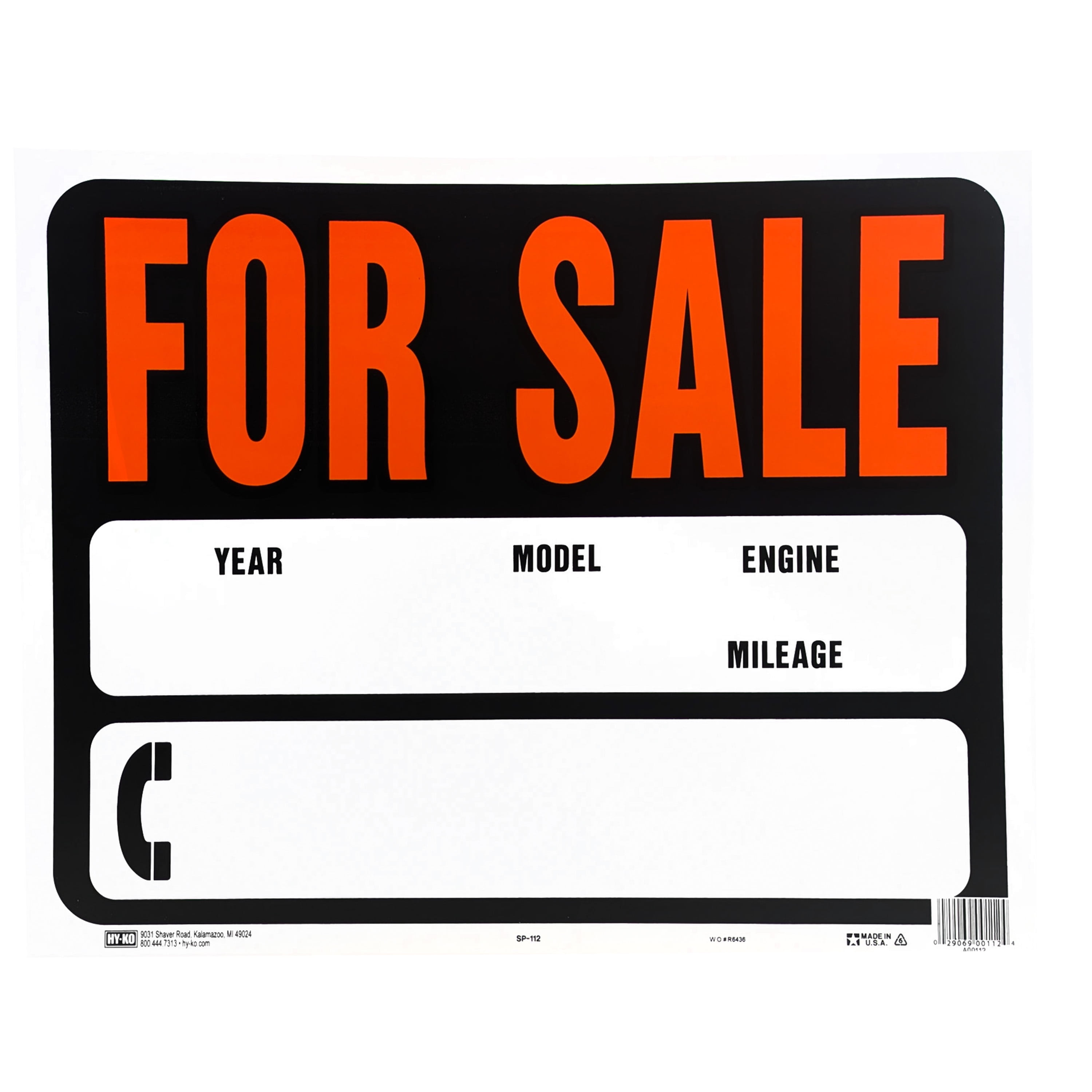 Hy-Ko Hy-Glo Series SP-112 Jumbo Identification Sign, For Hy-Ko Hy-Glo Series SP-112 Jumbo Identification Sign, For