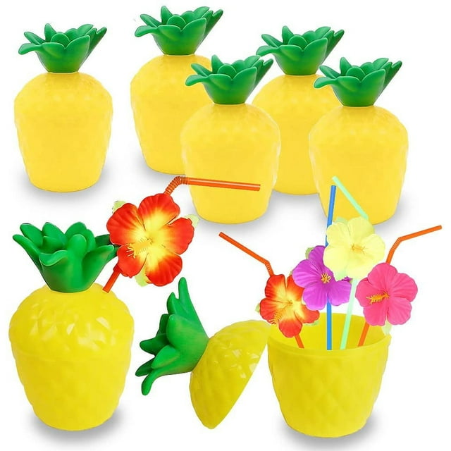 Vaso de piña de plástico de 12 piezas adecuado para la fiesta hawaiana de verano Decoración de fiesta hawaiana de $ 12 Vaso de piña de plástico de 12 piezas Decoración de fiesta hawaiana Vaso de