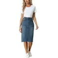 thumbnail image 2 of INSPIRE CHIC Women's Denim Skirt High Waist Raw Hem Knee Length Wrap Jean Skirts M Blue, 2 of 6