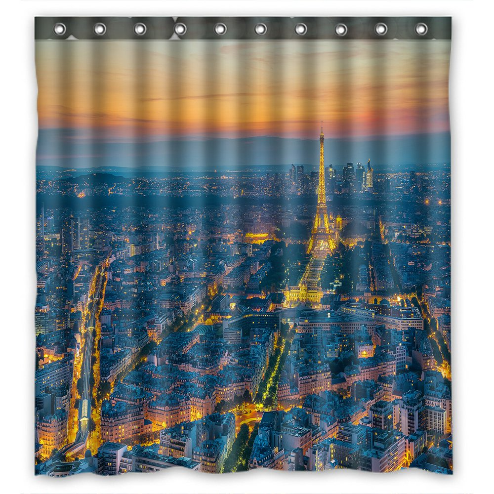 PHFZK Cityscape Shower Curtain, France Paris Eiffel Tower at Sunset