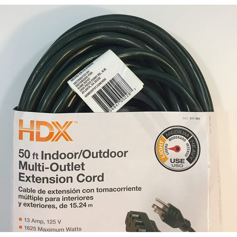 HDX 50 ft. 16/3 Tri-Tap Indoor/Outdoor Landscape Extension Cord
