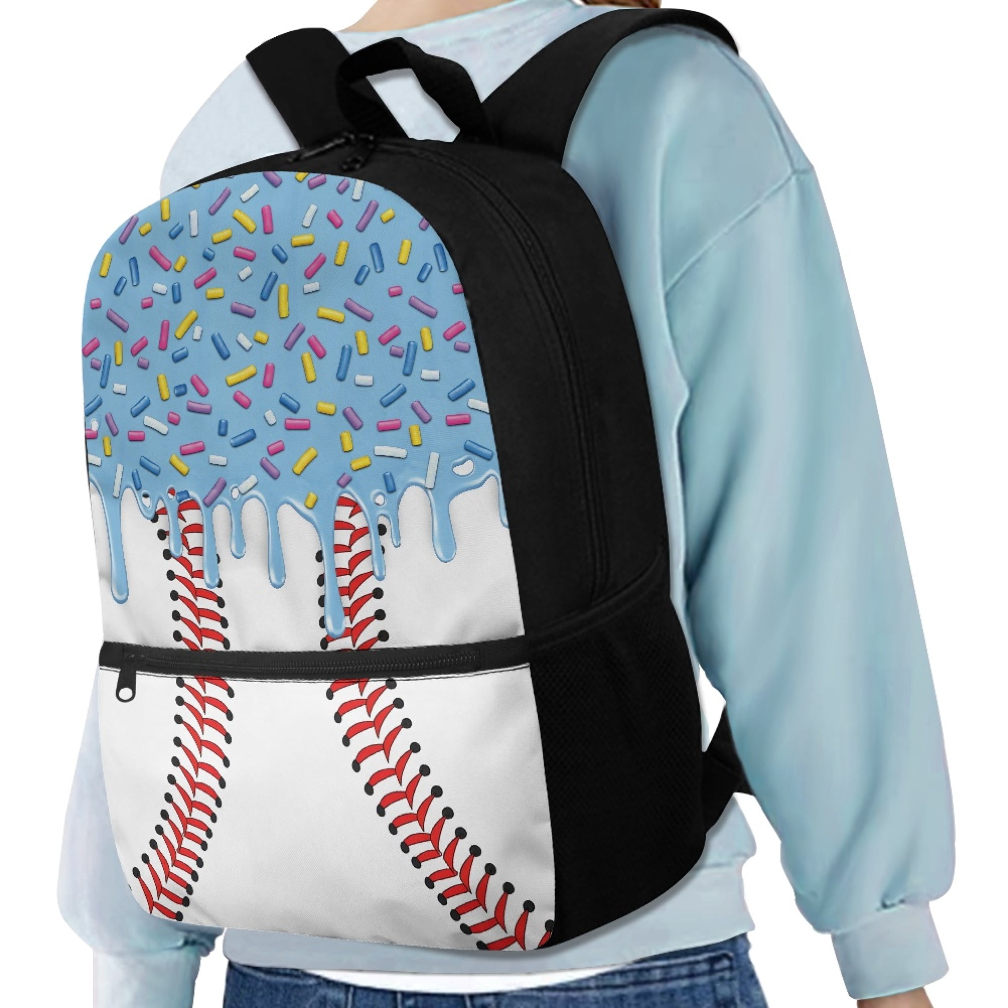 Uourmeti Baseball and Donut Print Student Bookbag, Big Storage Space School Backpack 17 Inch Large Capacity Polyester Backpack for Travel Outdoor