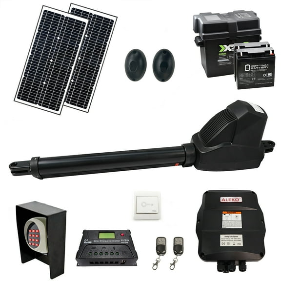 ALEKO Full Kit and Solar Powered Gate Opener for Single Swing Gates up to 880-lb
