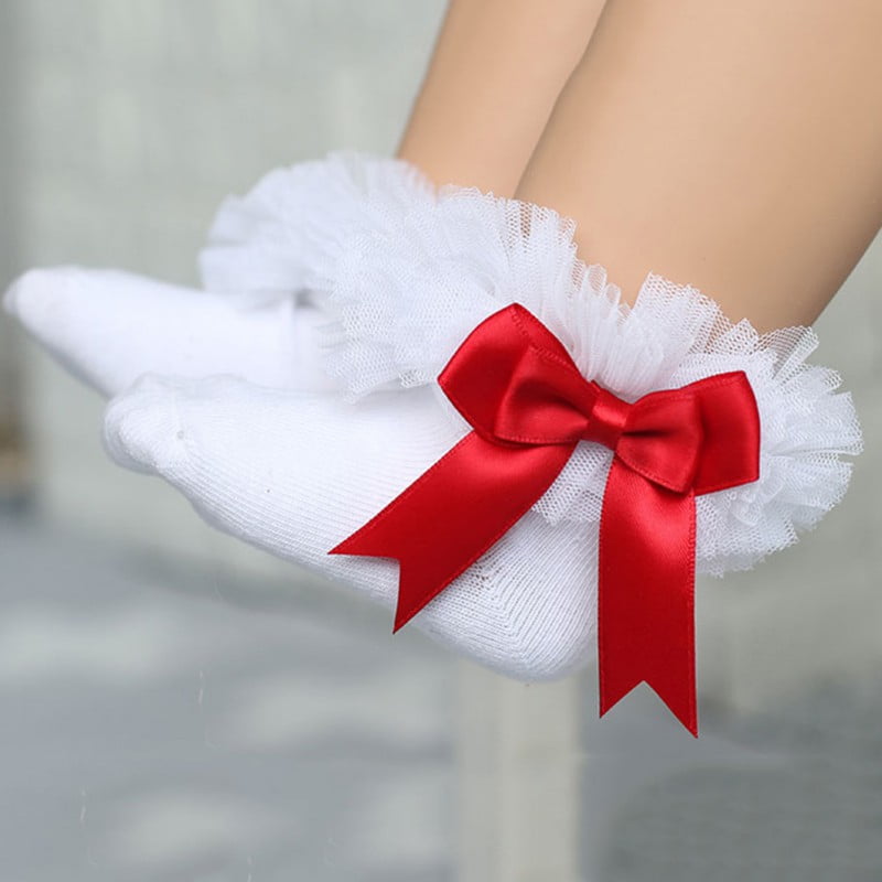 girls red frilly socks
