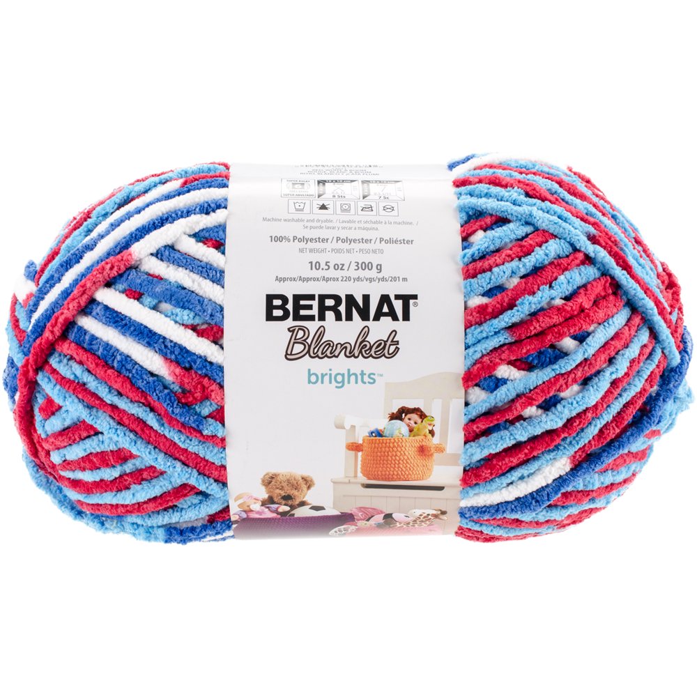 Bernat Blanket Brights Big Ball Yarn Red, White & Boom Variegated