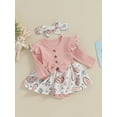 thumbnail image 3 of Diconna Tenue de Pâques pour Bébé Fille, Robe à Manches Longues Col Rond Imprimé Lapin Fleuri avec Bandeau, 3 of 9