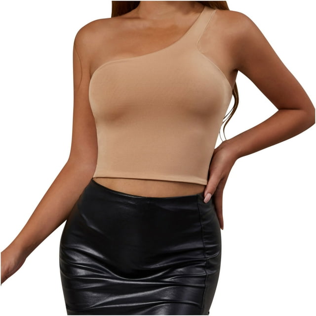 Dealovy Womens Tank Tops Sleeveless Ribbed Knit Solid Color Slim Fitted 1 Shoulder Crop Going out Tops