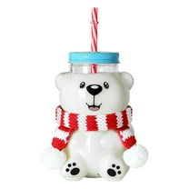 Bear Sippy Cup with Straw & mini Scarf, Bear Sippy Cup 19oz Clear Bear Glass Cup with Lid and Straw Cute Bear Glass Bottle Mug for Juice Milk Tea and Water