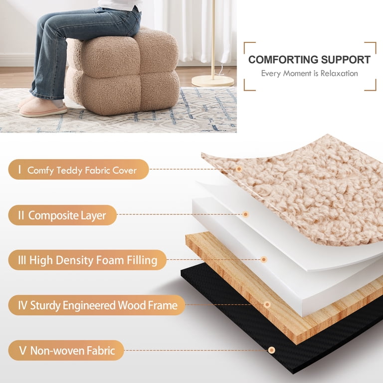 Zesthouse 20.9″ Wide Square Ottoman, Modern Boucle Footstool