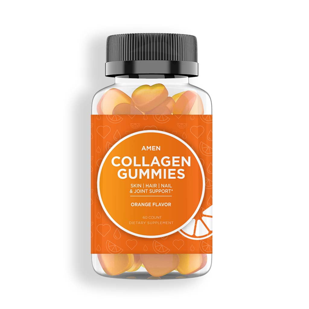 Amen Collagen Gummies, Type I & III, Vitamin A Beta-Carotene, Pectin-Based, Tropical Flavor, 60 ct