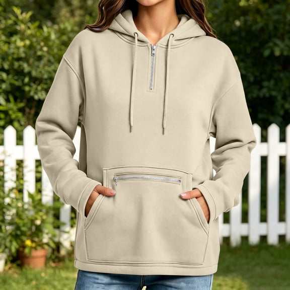 Women's Casual Zip-Up Hoodie Long Sleeve Solid Loose Fit