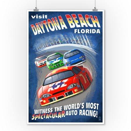 Daytona Beach Va Daytona Beach, Florida - Racecar Scene - Lantern Press Artwork (9x12 Art Print, Wall Decor Travel Poster) ()