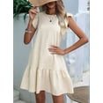 thumbnail image 5 of Women'S Ruffle Sleeve Mini Dress Summer Casual Crewneck Flowy A Line Short Babydoll Dress with Tiered White L, 5 of 7