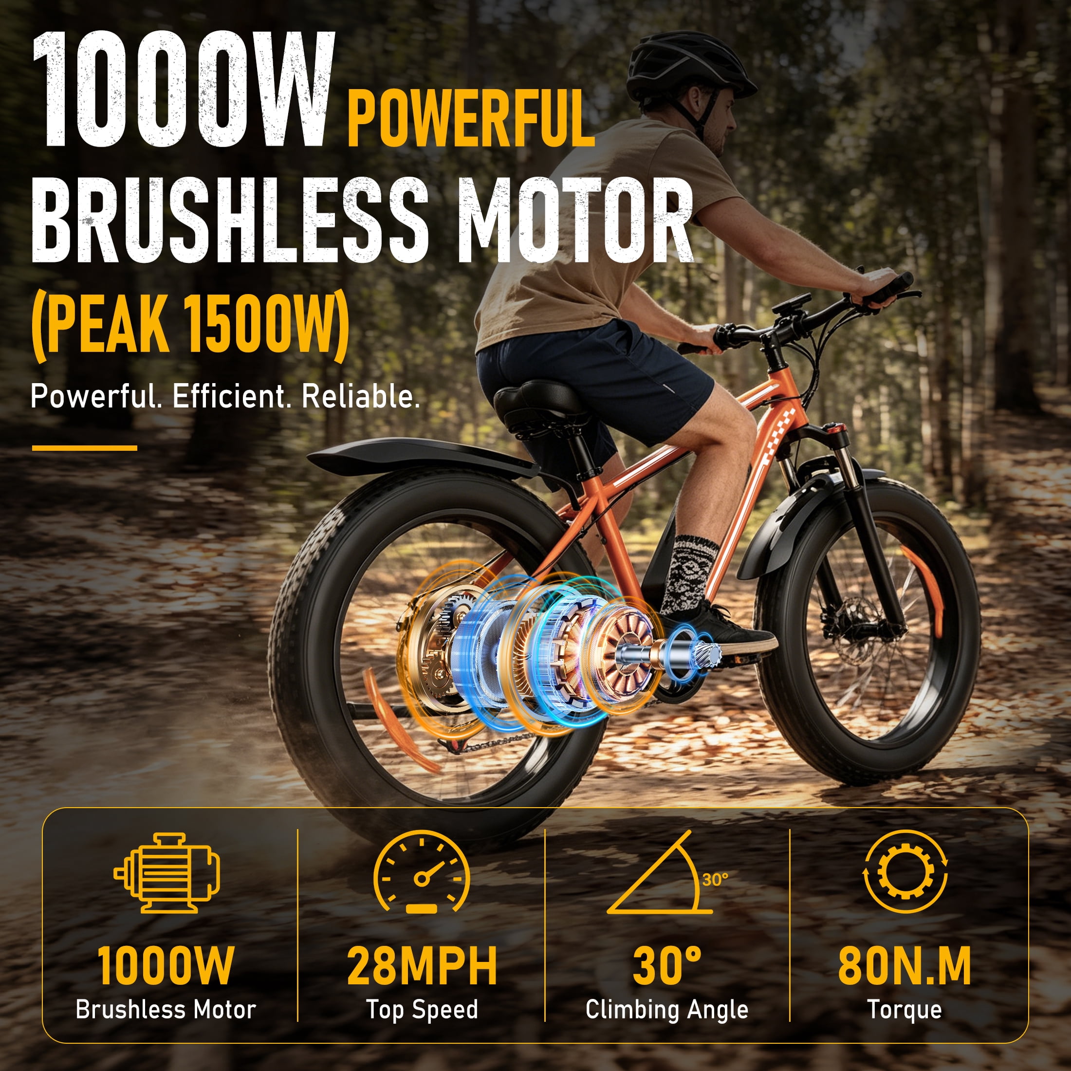 AMYET EB26 Electric Bike for Adults, Peak 1500W 48V 15Ah, 26" Fat Tire Ebike, E-Mountain Bicycle, UL2849