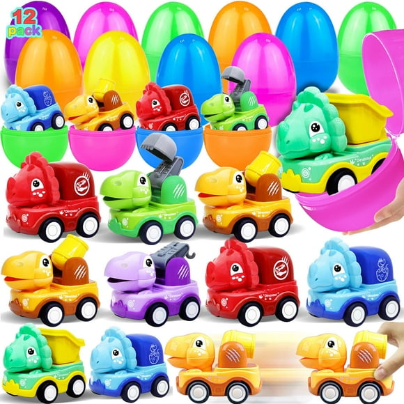Huevos de Pascua precargados con coches retráctiles con forma de dinosaurio, paquete de 12