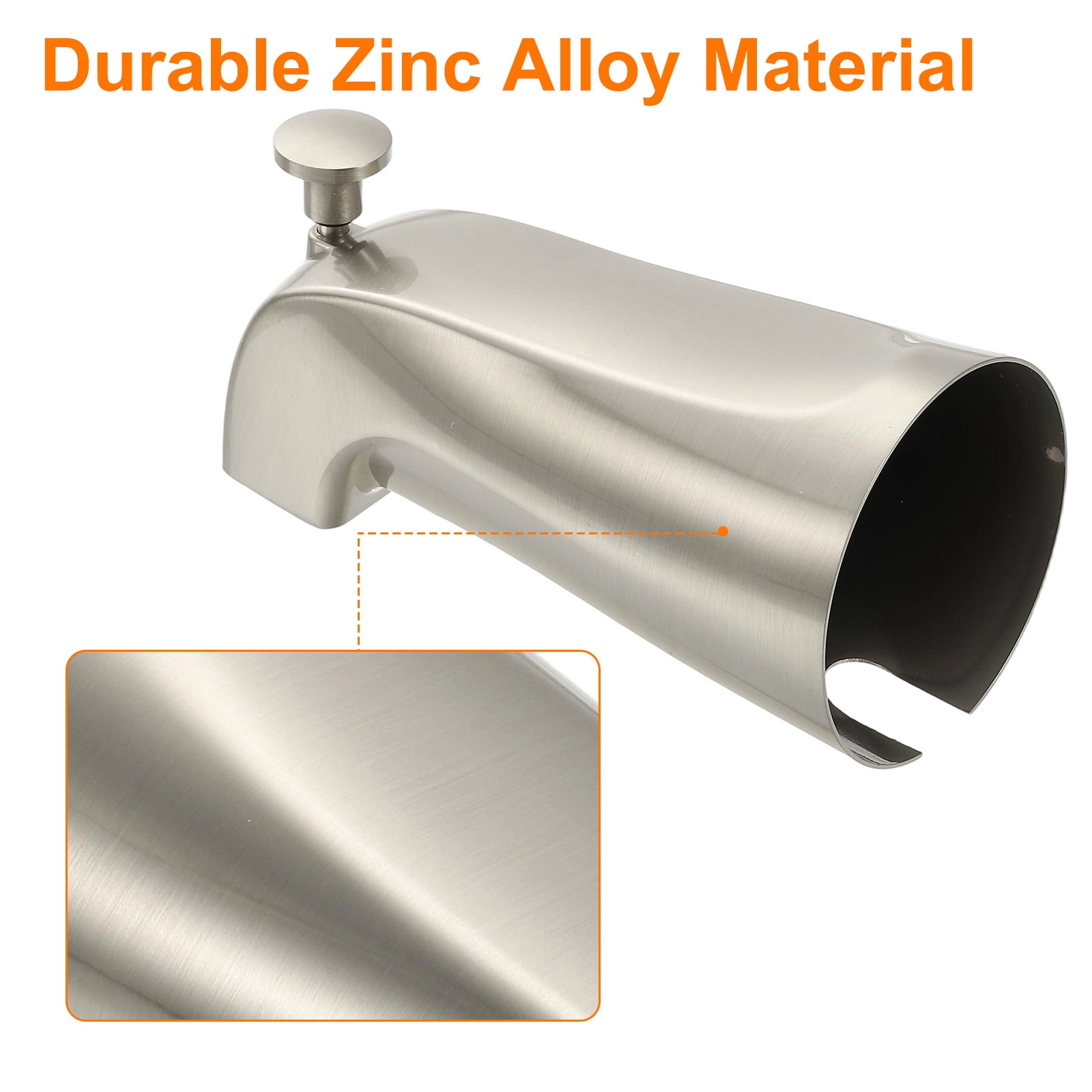 Uxcell Slip on Diverter Tub Spout, Zinc Alloy Bath Spout Bathtub Faucet with Pull-Up Diverter Plastic Reducer Joint for 1/2 Inch Water Tub for Bathroom Kitchen, Brushed Nickel