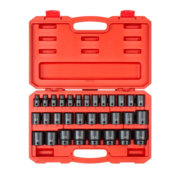 TEKTON 1/2 Inch Drive Shallow 6-Point Impact Socket Set with Case, 31-Piece (8 - 38 mm) | SID92327
