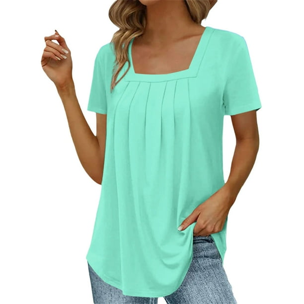 Booker Womens Tops Summer Tank Loose Fit Pleated Square Neck Sleeveless