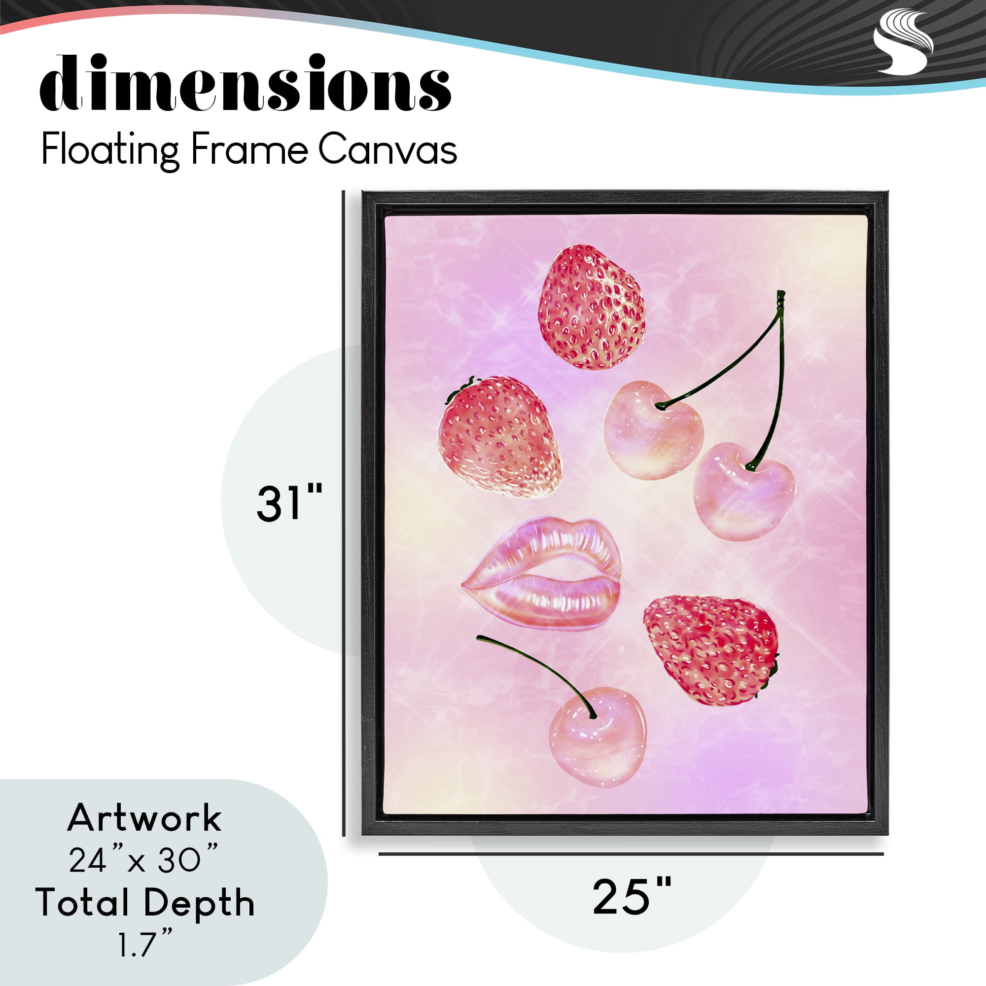 Pink Fruits and Kisses Black Framed Floater Canvas Wall Art, design by Ziwei Li