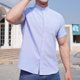 thumbnail image 4 of Mens Manga Corta Botón Abajo Camisas de Moda Bordado de Pie Cuello Bolsillo, Blusa de Algodón para Uso Al Aire Libre Y Diario, 4 of 5