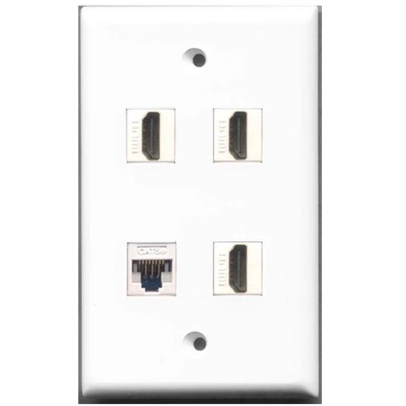 Ultra Spec Cables 3 Port HDMI 1 Cat5e Ethernet Wall Plate w/Female/Female Jacks