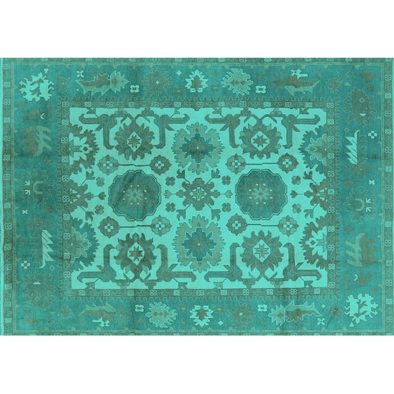 Ahgly Company Machine Washable Indoor Rectangle Oriental Turquoise Blue Traditional Area Rugs, 6' x 9'