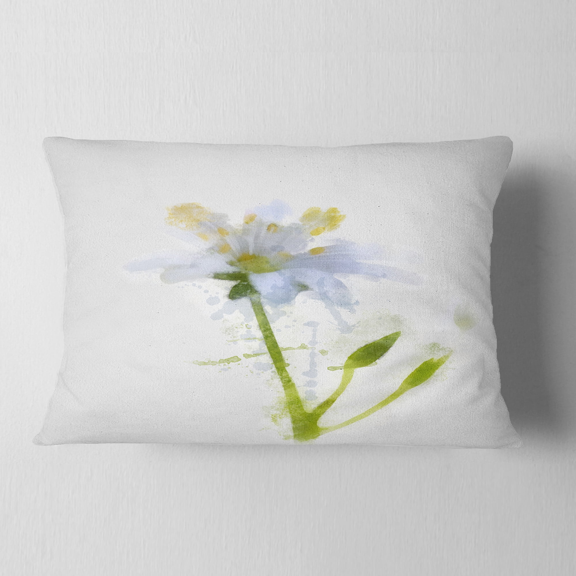 Designart White Green Watercolor Flower Sketch - Floral Throw Pillow - 12x20