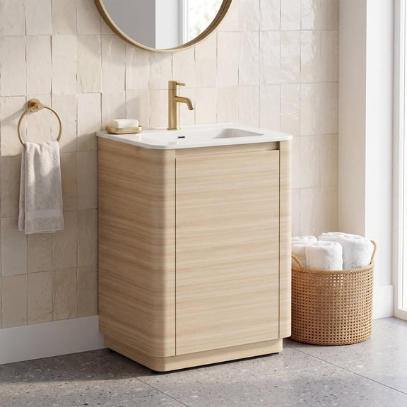MORVANO 24" Freestanding Bathroom Vanity with Ceramic Sink, Rounded Corners & Handle-Free Design