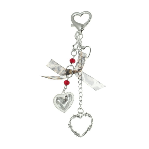 Unique Bargains 1 Pc Fashionable Heart Leopard Print Bow Handbag Charm Decorative Keychain Silver Tone