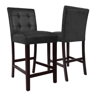 HomePop 26" Upholstered Counter Stool, Set of 2, Matte Black Faux Leather