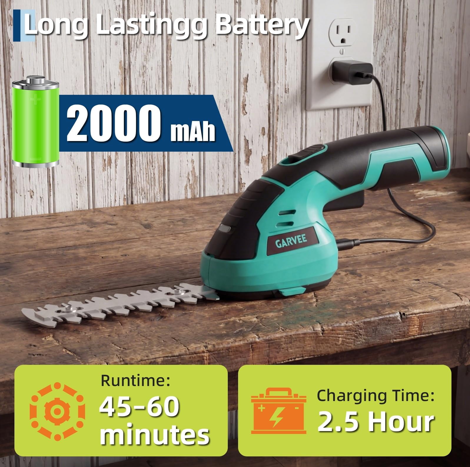 Memoryfield 2-in-1 Cordless Grass Shear & Hedge Trimmer, 7.2V Electric Handheld Shrub Trimmer, Rechargeable Lithium-Ion Battery, Type-C Charging Cable Included