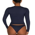 thumbnail image 4 of PENGXIANG Women‘s Y2K Slim Crop Tops Solid Color Long Sleeve  Neck T-Shirts Basic Tee Yoga Workout Tops, 4 of 6