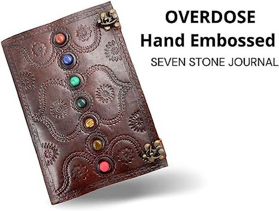 OVERDOSE Embossed Seven Stone Leather Journal - Handmade Antique Stone Journal For Students & Office For Men & Women Diary Leather Sketchbook Drawing Journal - Size 7 X 10 Inches | 17 X 25 cm | A4