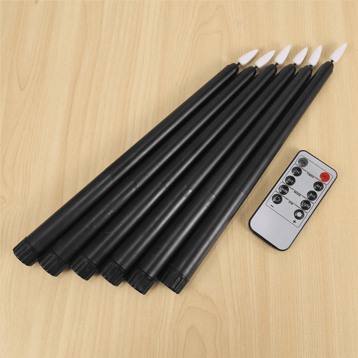 Pack of 12 Remote Halloween Taper Candles,Black Color Flameless Pillar Candles,Battery Candles with Contain