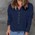thumbnail image 6 of WREESH Womens Fashion Blouses Lapel Solid Color Pullover Regular Fit Button Long Sleeve Tops Casual Turndown Collar Button Top Blouse Dark Blue, 6 of 9
