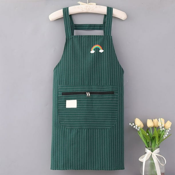 Delantal de Cocina de Algodón y Lino para Cocinar | Correas Ajustables, Tela Transpirable y Resistente a Manchas, Bolsillo Grande con Cremallera | Bata de Chef Duradera 35x25cm en Rojo/Verde/Gris